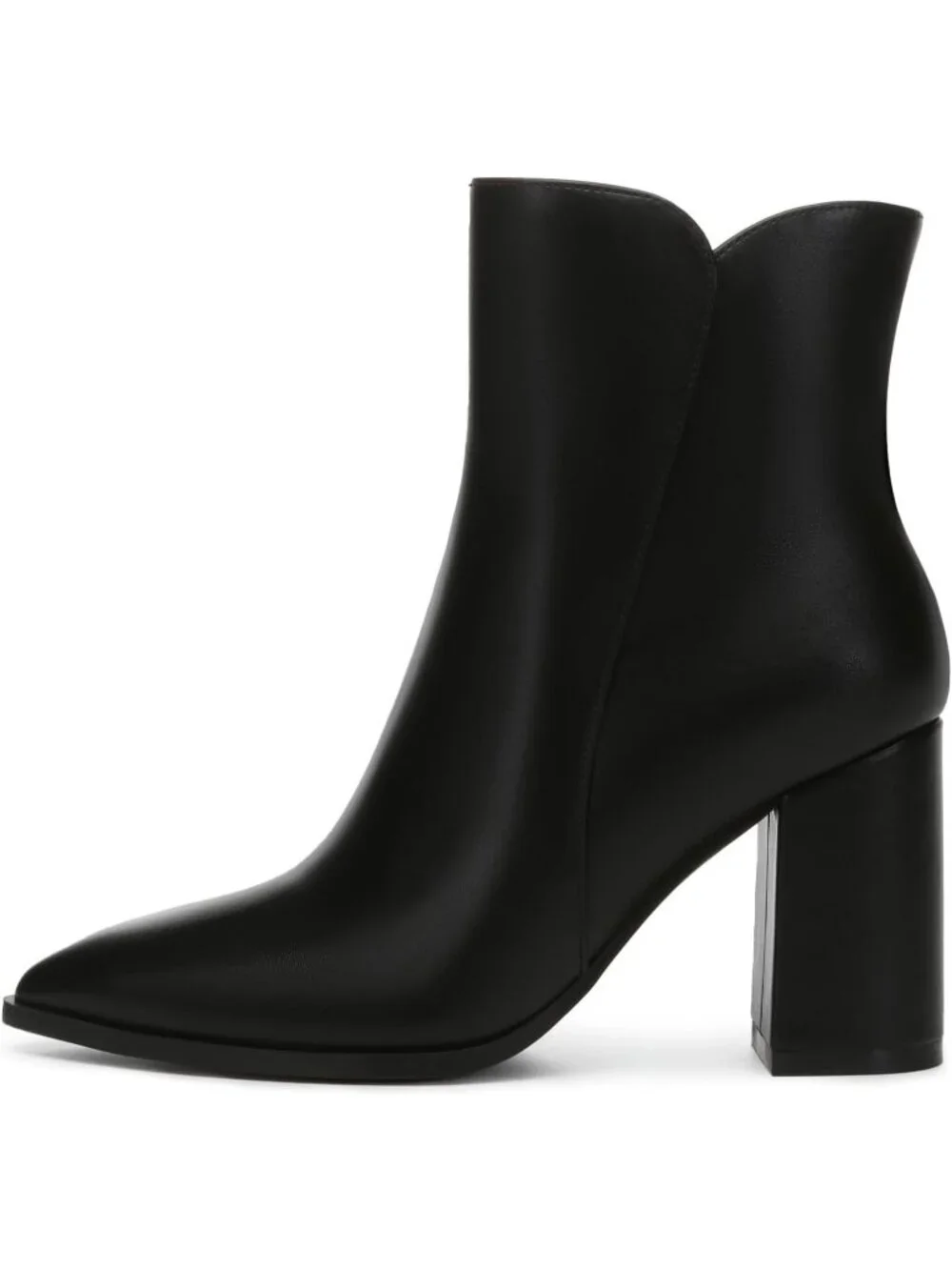 Women's Black Fashion Pointed Toe Chunky Block Heel Side Zipper Short Ankle Boot